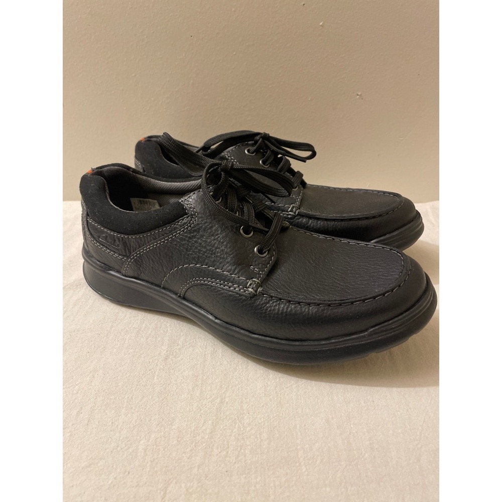 Clarks Mens Size 9 Wide Cotrell Edge Black Oily Leather Oxford Bicycle Toe Dress